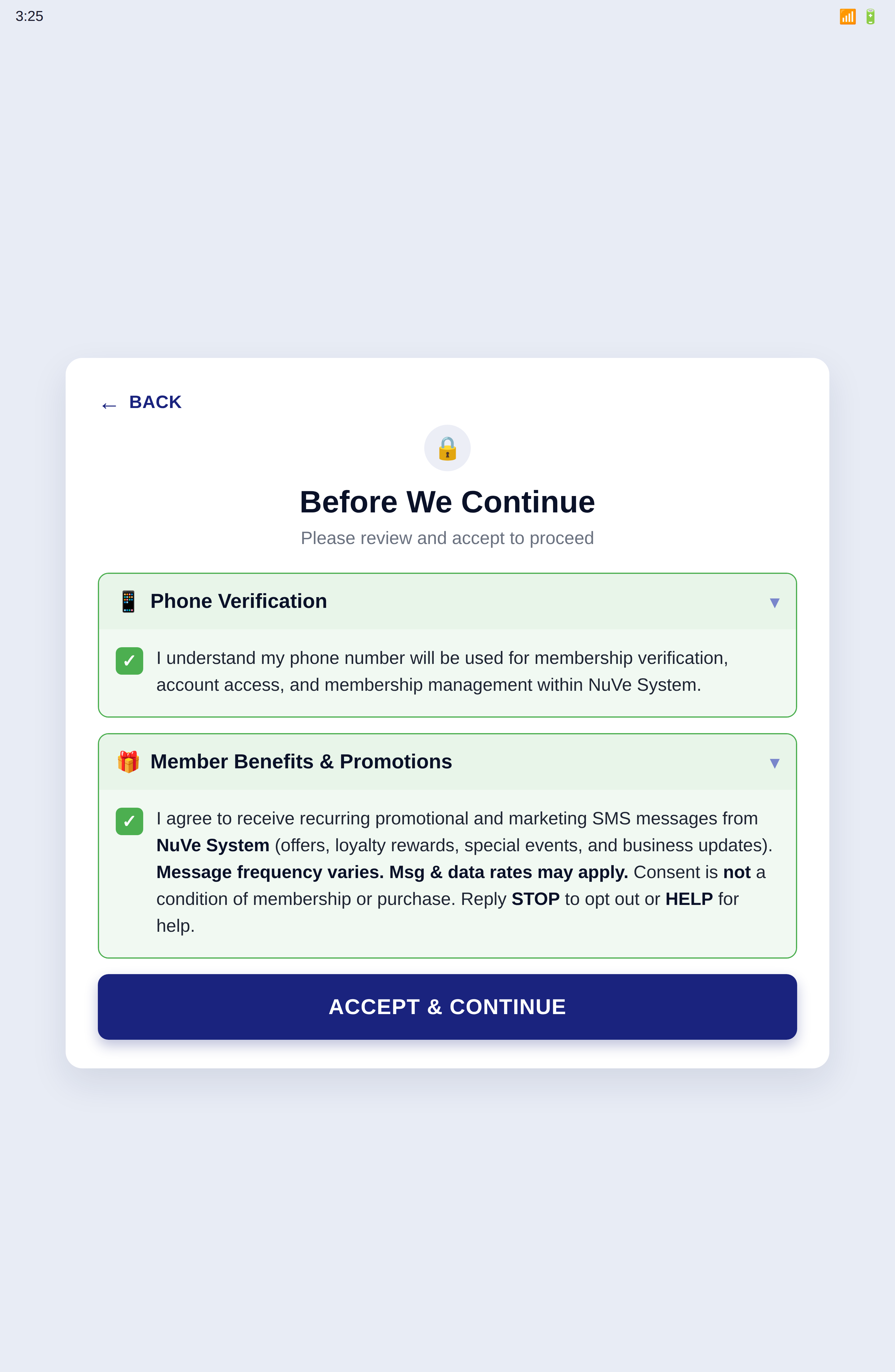 Consent screen showing the Member Benefits and Promotions marketing checkbox affirmatively checked by the customer